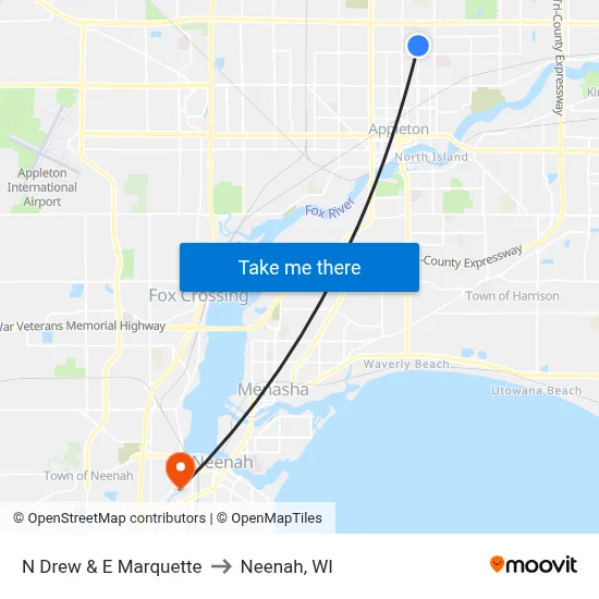 N Drew & E Marquette to Neenah, WI map