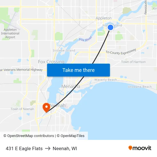 431 E Eagle Flats to Neenah, WI map