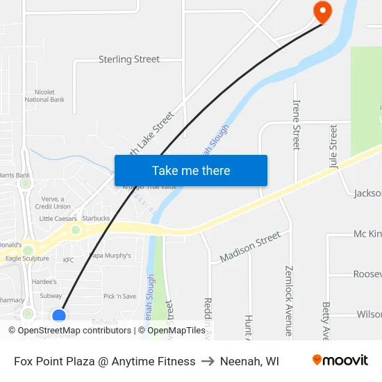 Fox Point Plaza @ Anytime Fitness to Neenah, WI map