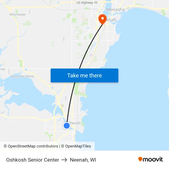 Oshkosh Senior Center to Neenah, WI map