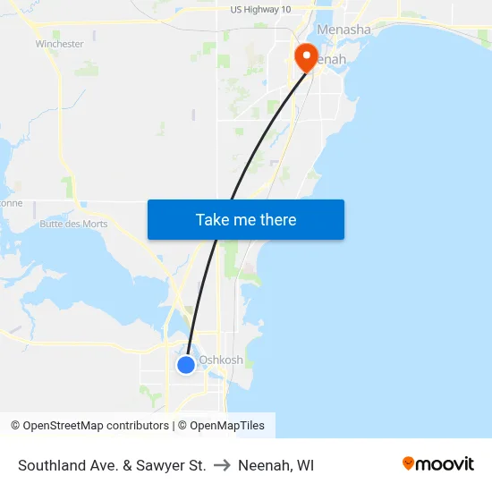 Southland Ave. & Sawyer St. to Neenah, WI map