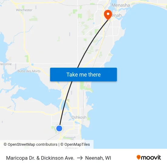 Maricopa Dr. & Dickinson Ave. to Neenah, WI map