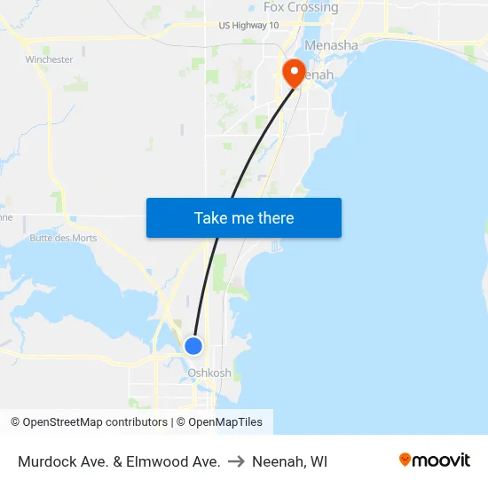 Murdock Ave. & Elmwood Ave. to Neenah, WI map