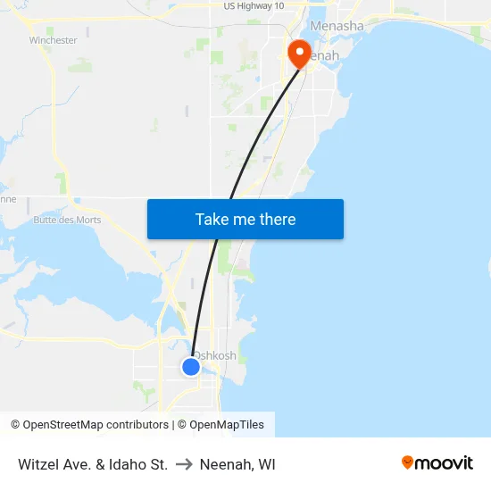Witzel Ave. & Idaho St. to Neenah, WI map