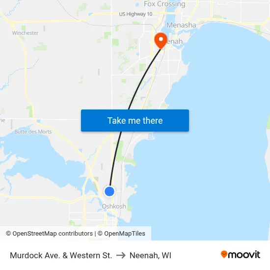 Murdock Ave. & Western St. to Neenah, WI map