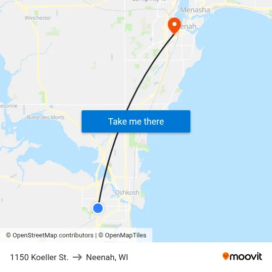 1150 Koeller St. to Neenah, WI map