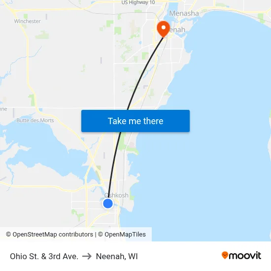 Ohio St. & 3rd Ave. to Neenah, WI map