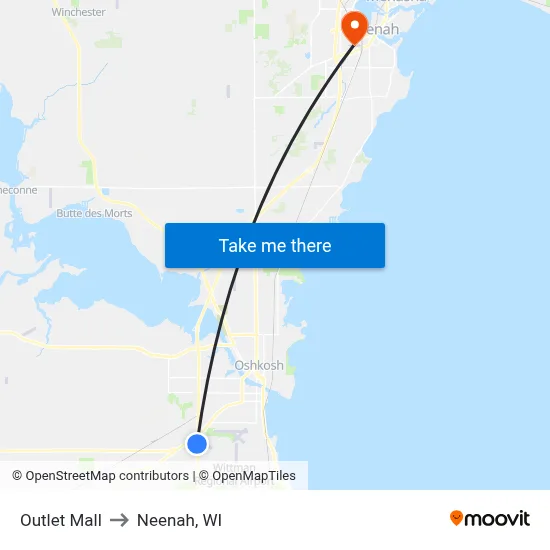 Outlet Mall to Neenah, WI map