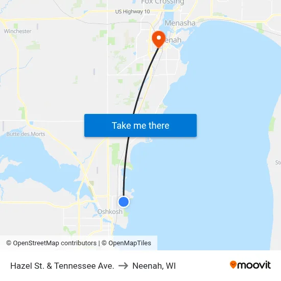 Hazel St. & Tennessee Ave. to Neenah, WI map