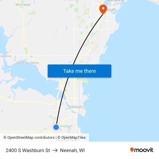 2400 S Washburn St to Neenah, WI map