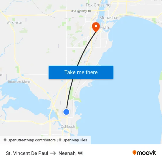 St. Vincent De Paul to Neenah, WI map