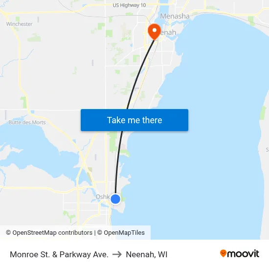 Monroe St. & Parkway Ave. to Neenah, WI map