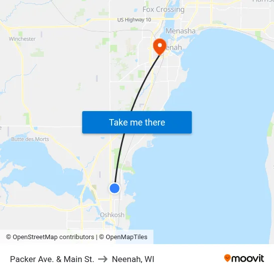 Packer Ave. & Main St. to Neenah, WI map