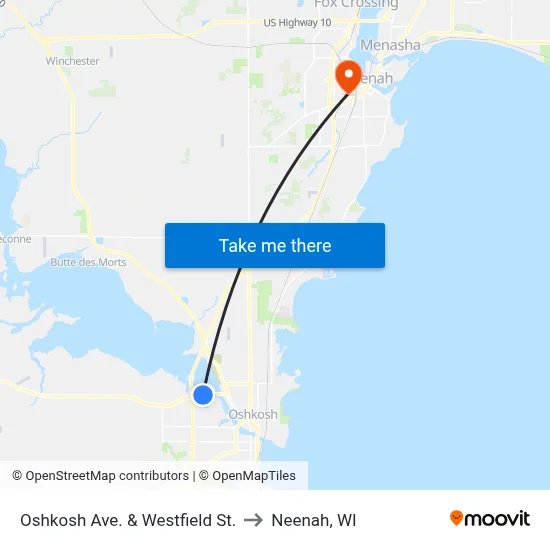 Oshkosh Ave. & Westfield St. to Neenah, WI map