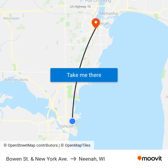 Bowen St. & New York Ave. to Neenah, WI map