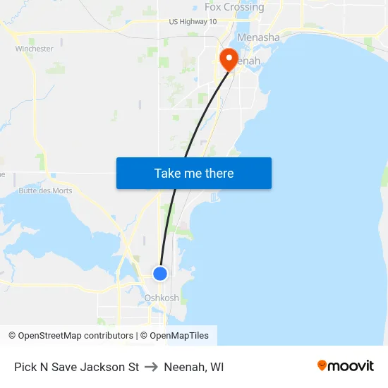 Pick N Save Jackson St to Neenah, WI map