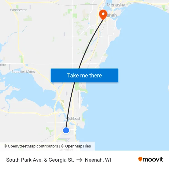 South Park Ave. & Georgia St. to Neenah, WI map