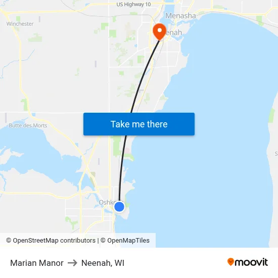 Marian Manor to Neenah, WI map