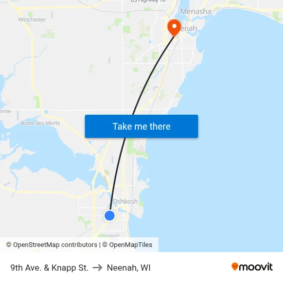 9th Ave. & Knapp St. to Neenah, WI map