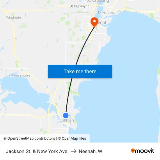 Jackson St. & New York Ave. to Neenah, WI map