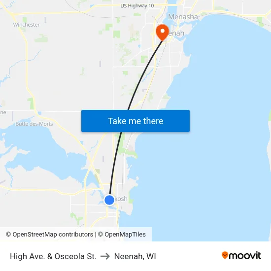 High Ave. & Osceola St. to Neenah, WI map