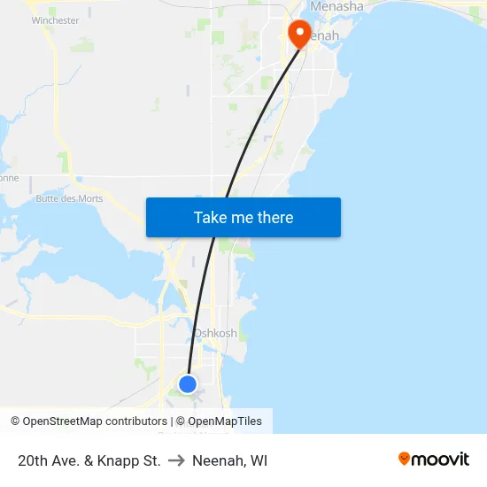 20th Ave. & Knapp St. to Neenah, WI map