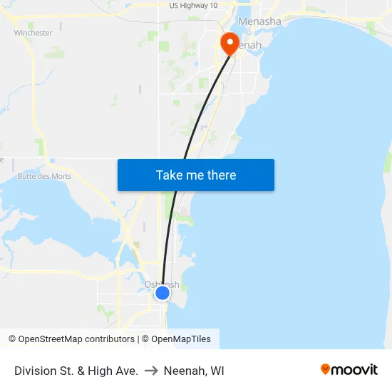 Division St. & High Ave. to Neenah, WI map
