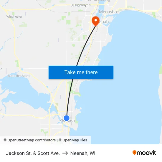 Jackson St. & Scott Ave. to Neenah, WI map