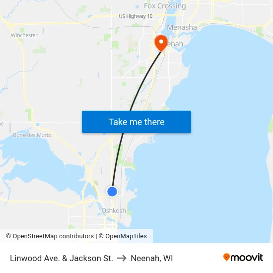 Linwood Ave. & Jackson St. to Neenah, WI map