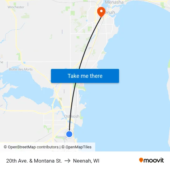 20th Ave. & Montana St. to Neenah, WI map