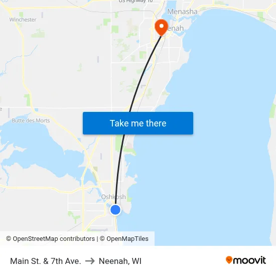 Main St. & 7th Ave. to Neenah, WI map