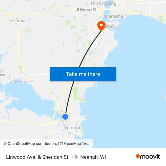 Linwood Ave. & Sheridan St. to Neenah, WI map
