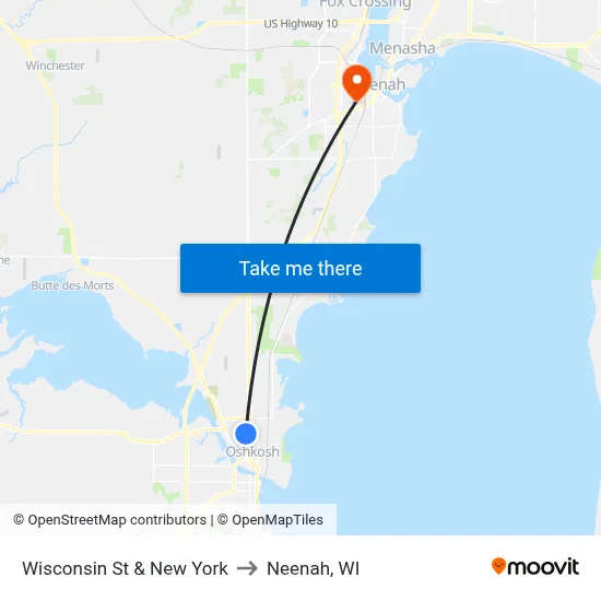 Wisconsin St & New York to Neenah, WI map