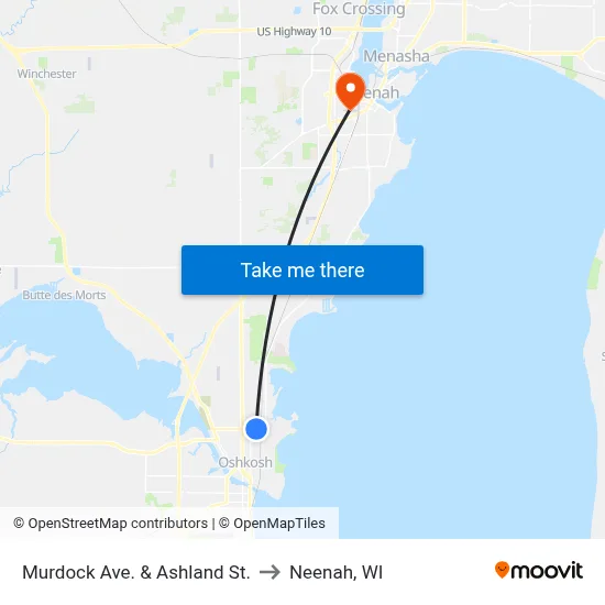 Murdock Ave. & Ashland St. to Neenah, WI map