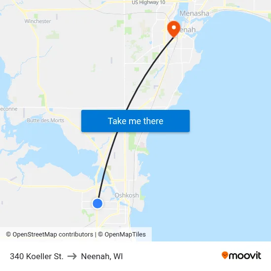 340 Koeller St. to Neenah, WI map