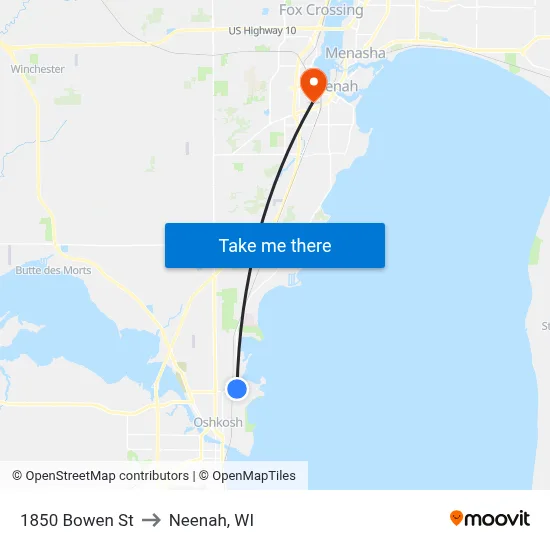 1850 Bowen St to Neenah, WI map