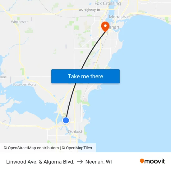 Linwood Ave. & Algoma Blvd. to Neenah, WI map