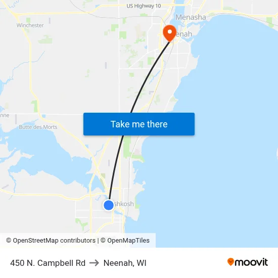 450 N. Campbell Rd to Neenah, WI map