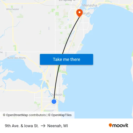 9th Ave. & Iowa St. to Neenah, WI map
