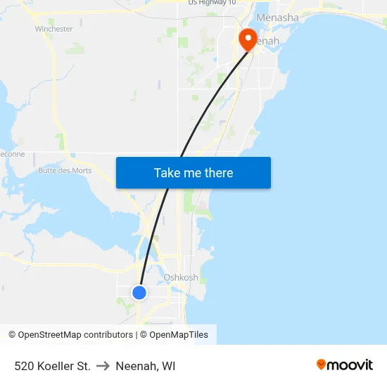 520 Koeller St. to Neenah, WI map