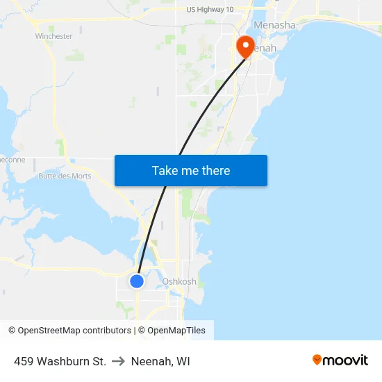 459 Washburn St. to Neenah, WI map