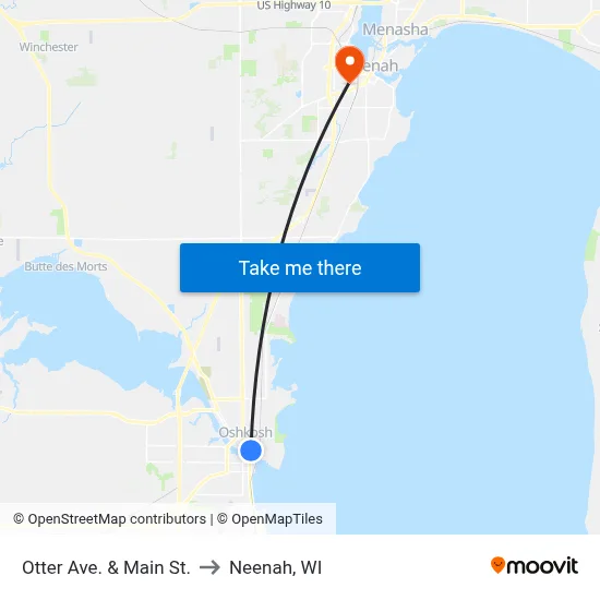 Otter Ave. & Main St. to Neenah, WI map