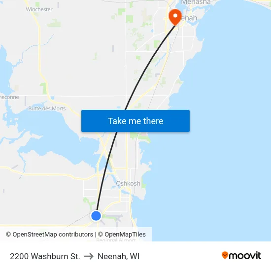 2200 Washburn St. to Neenah, WI map