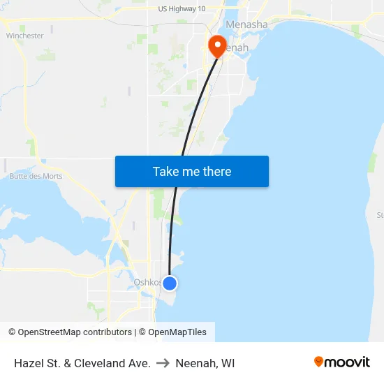 Hazel St. & Cleveland Ave. to Neenah, WI map