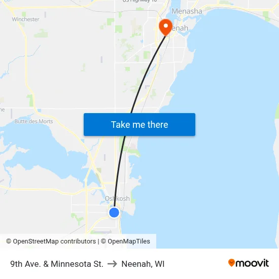 9th Ave. & Minnesota St. to Neenah, WI map