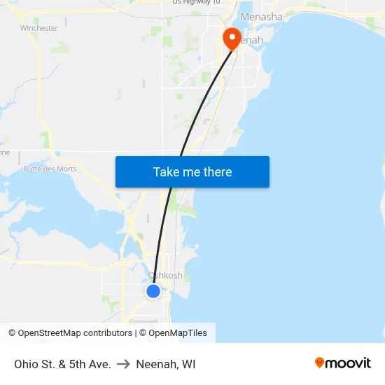 Ohio St. & 5th Ave. to Neenah, WI map