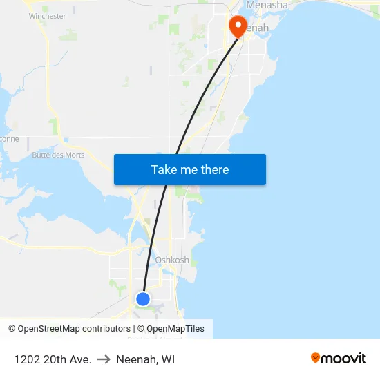 1202 20th Ave. to Neenah, WI map