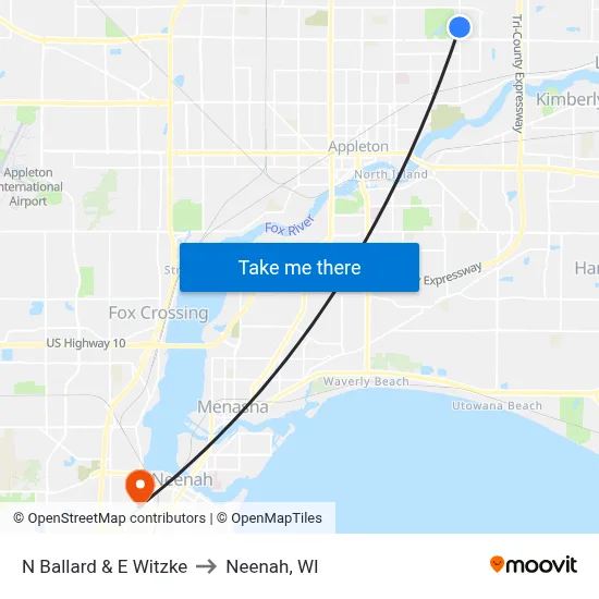 N Ballard & E Witzke to Neenah, WI map