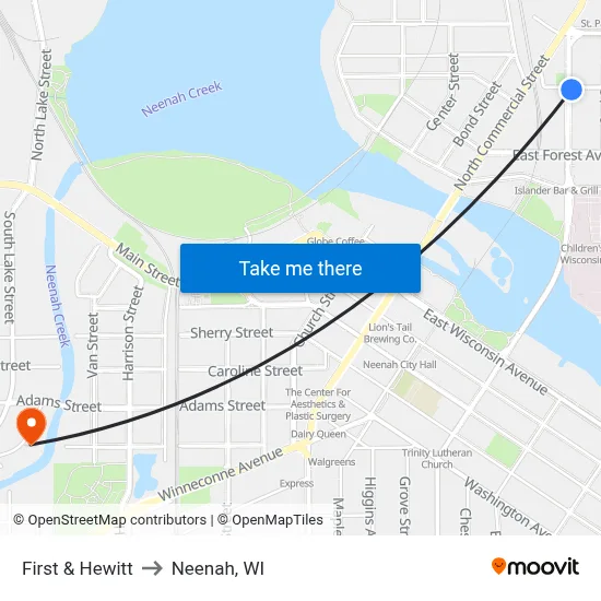 First & Hewitt to Neenah, WI map