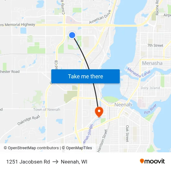 1251 Jacobsen Rd to Neenah, WI map